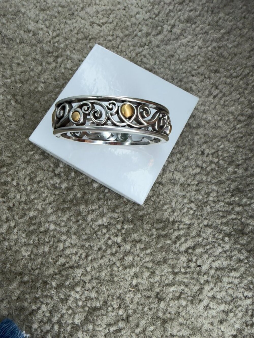 BRIGHTON Open Scroll Magnetic Hinged BRACELET w/gold tone circular bead accents
